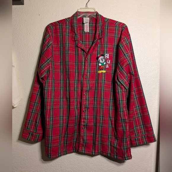 disney Store Size Large Red Plaid Men's Shirt Pre-owned Mickey Mouse - Picture 2 of 7